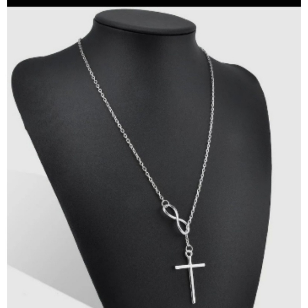 Silver Cross & Infinity Necklace Choker